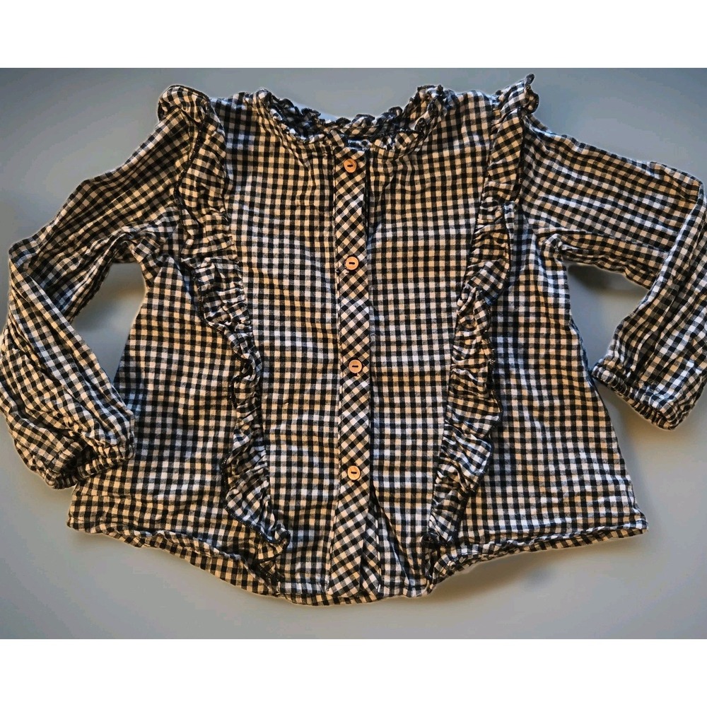 Zara Baby Gingham Check Ruffle Long Sleeve Shirt 2-3 yo